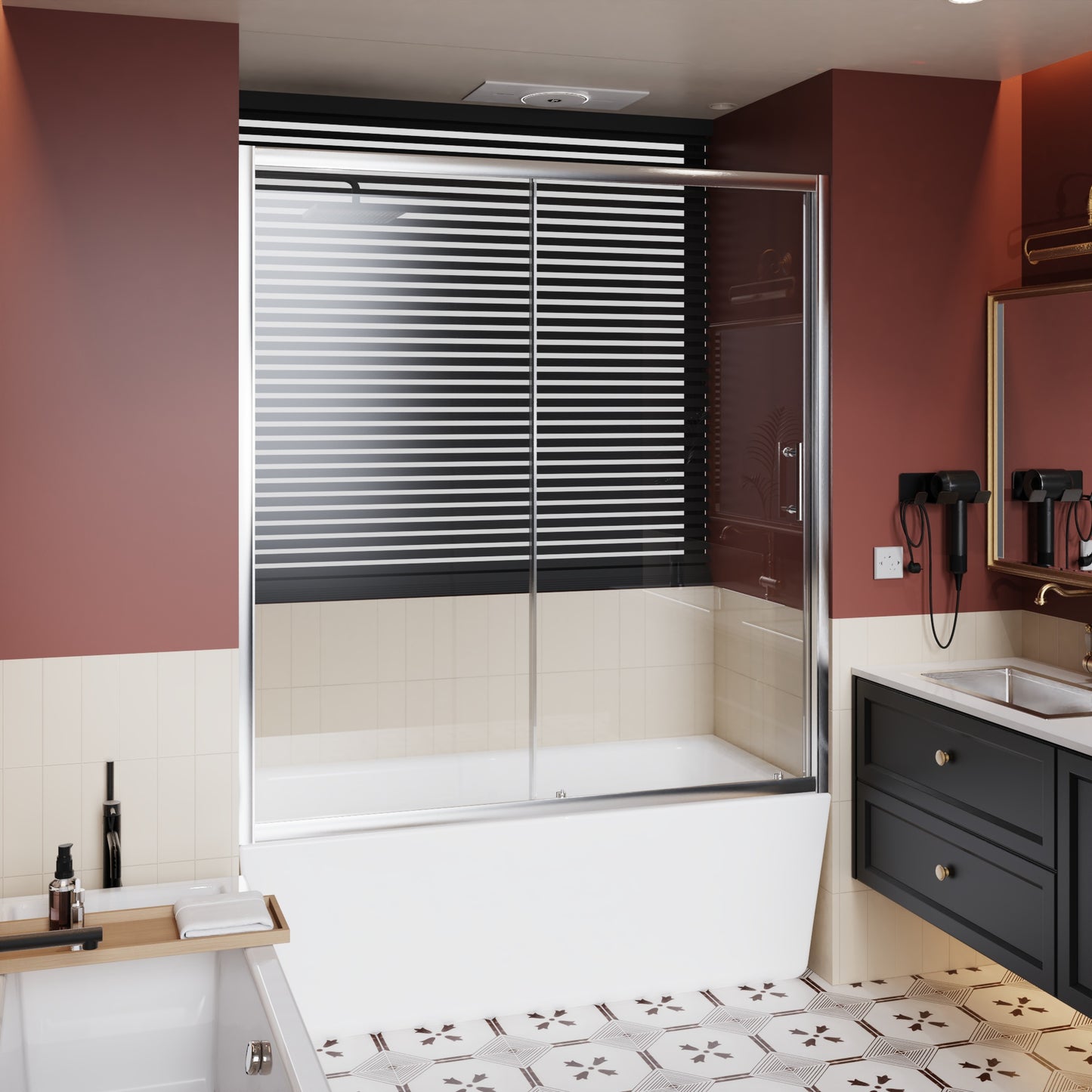 SESSLIFE 48x72 Inch Sliding Shower Door, 1/5 inch Thick Clear Tempered Glass Shower Door with Stainless Steel Handle, Adjustable Width Anti-Leak Bathroom Door for Bathroom, Matte Black