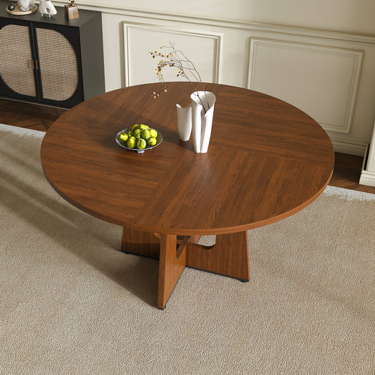 SESSLIFE 47" Round Dining Table for 4–6, Farmhouse Kitchen Table with Wood Grain Finish, Sturdy MDF Top and Metal Base, Easy Assembly, Ancient Oak