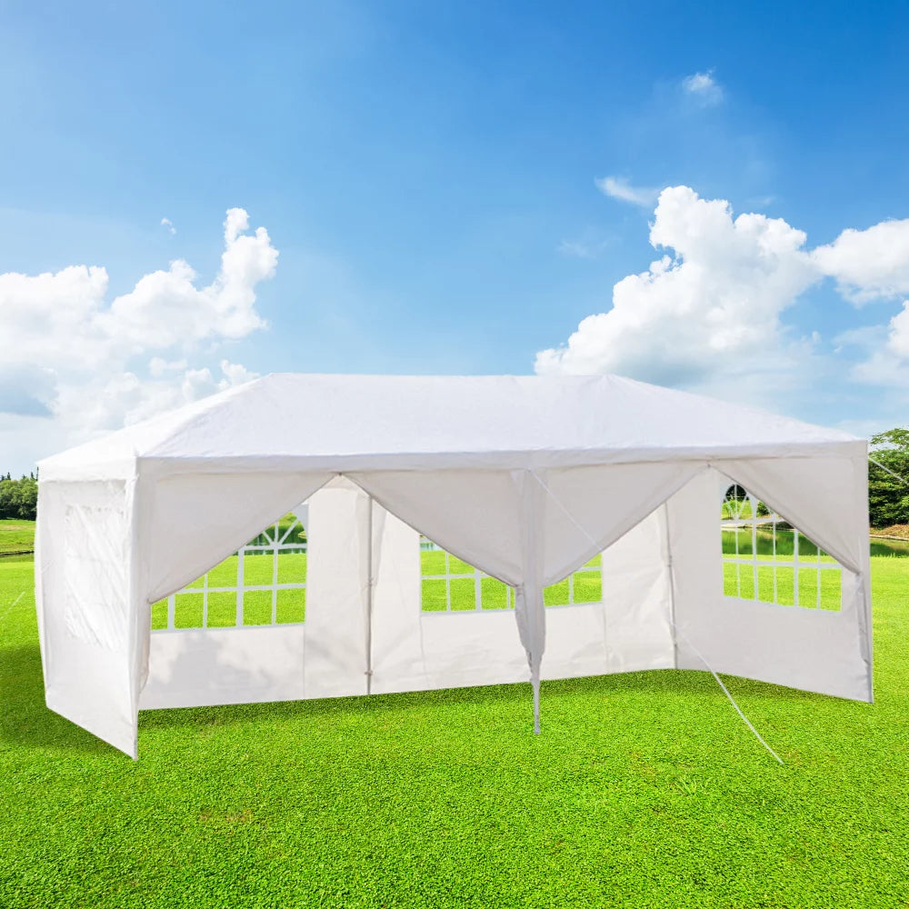 Outdoor Backyard Tent for Party, YOFE 10x10 ft Wedding Canopy Tent Gazebo Tent for Camping Beach BBQ Shelter, Waterproof Sunproof Garden Party Tent no Sidewall, White Car Tent, D113