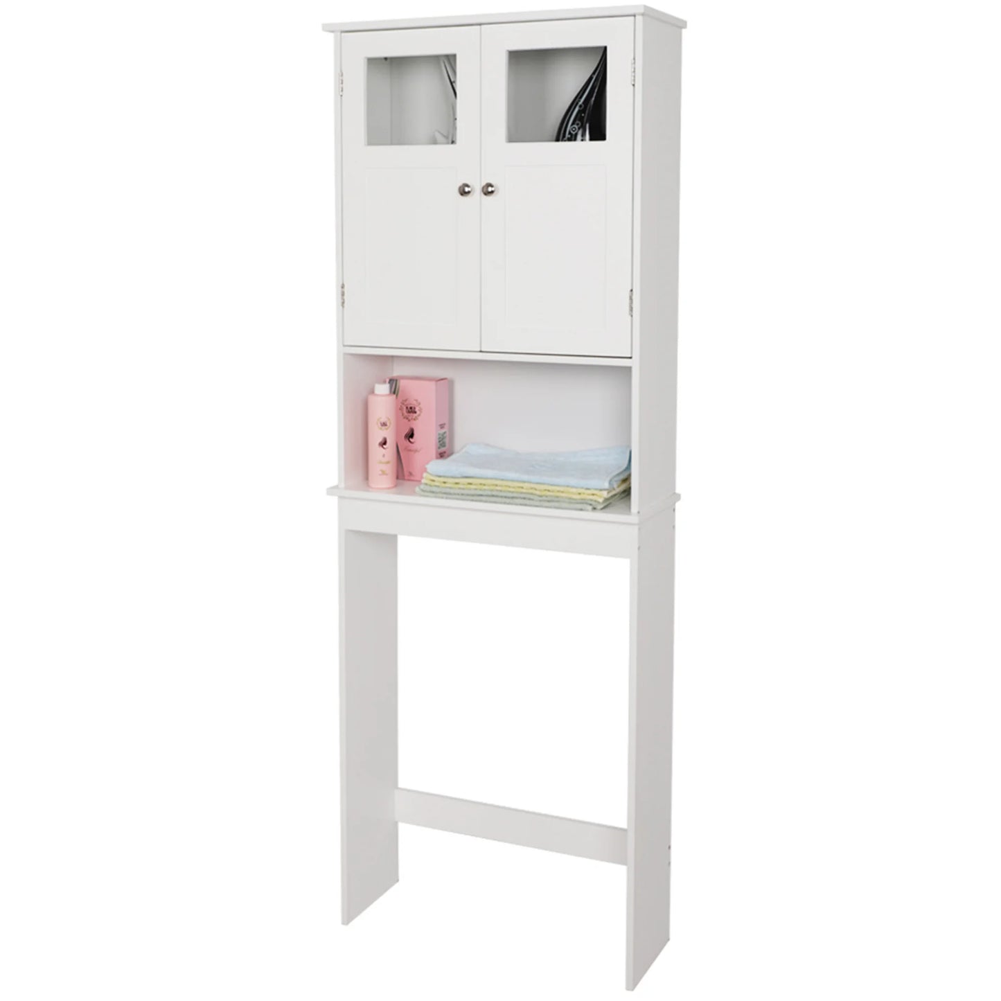 SESSLIFE Bathroom Storage Toilet Space Saver with a Drawer and 2 Shelves, Modern Over The Toilet Space Saver Organization, Wood Storage Cabinet for Home, Bathroom, White