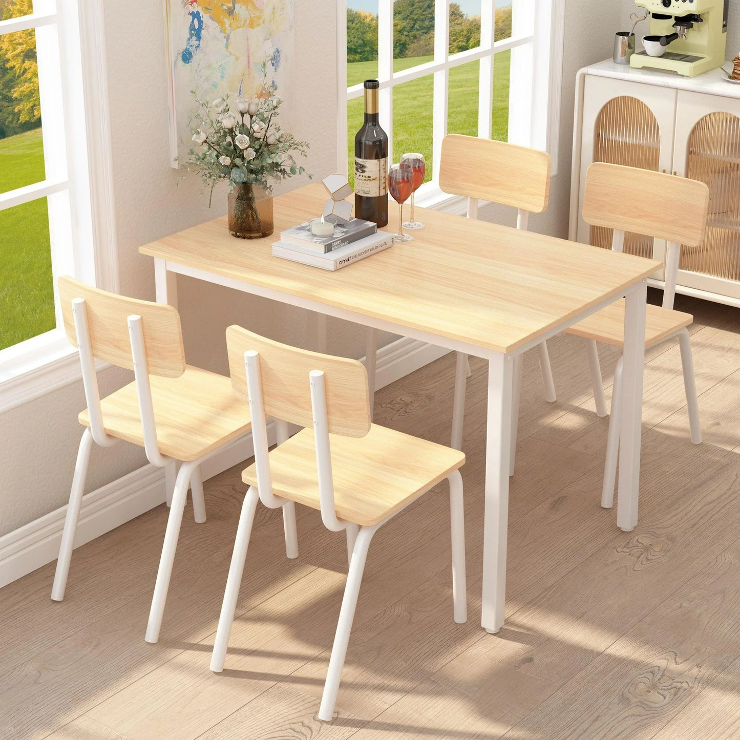 SESSLIFE 5 Pieces Dining Table Set, Dining Table Set for 4 for Dining Room, Breakfast Nook, Compact Space, Kitchen Table Set with Foldable Table and 4 Wood Chairs