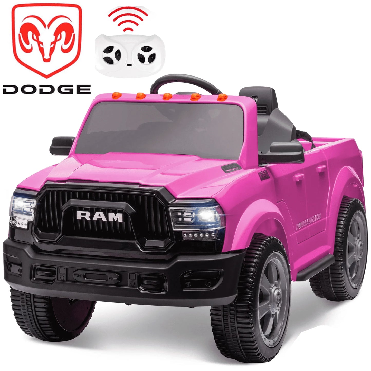 Ram Ride on Car Toys, 12V RAM 2500 Powered Ride on Toy Truck with Remote Control, Electric Car for Kids Girls 3-5 w/ Bluetooth, Rear Storage Trunk, Safety Belt, Rear Wheel Suspension, Pink