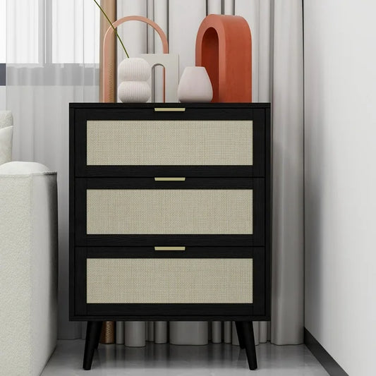 SESSLIFE 3 Drawer Nightstand, Nightstand for Bedroom with 3 Wood Drawers and Smooth Rail, Wood Dressers of Drawers for Bedroom Living Room Closet, Black
