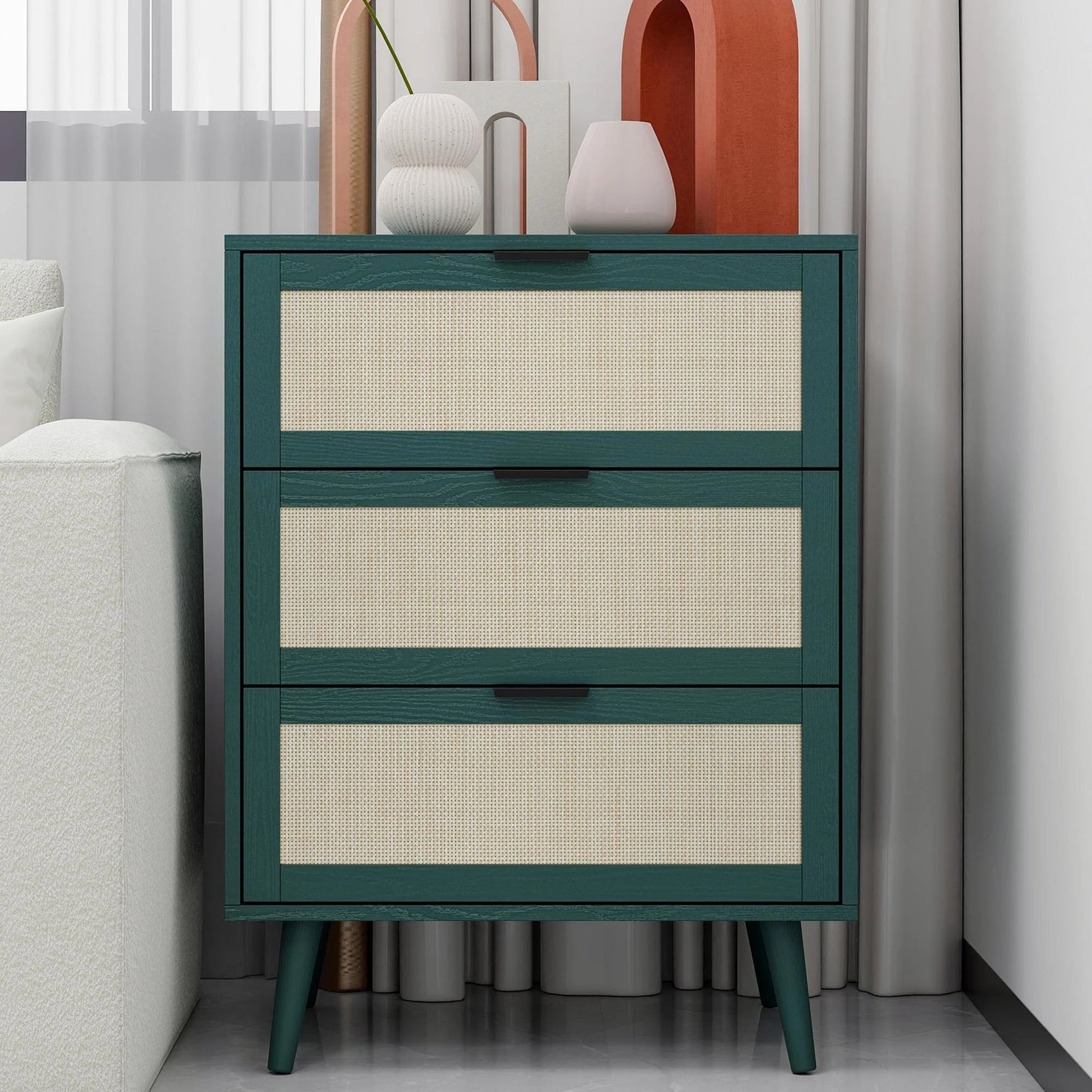 SESSLIFE 3 Drawer Nightstand, Nightstand for Bedroom with 3 Wood Drawers and Smooth Rail, Wood Dressers of Drawers for Bedroom Living Room Closet, Black