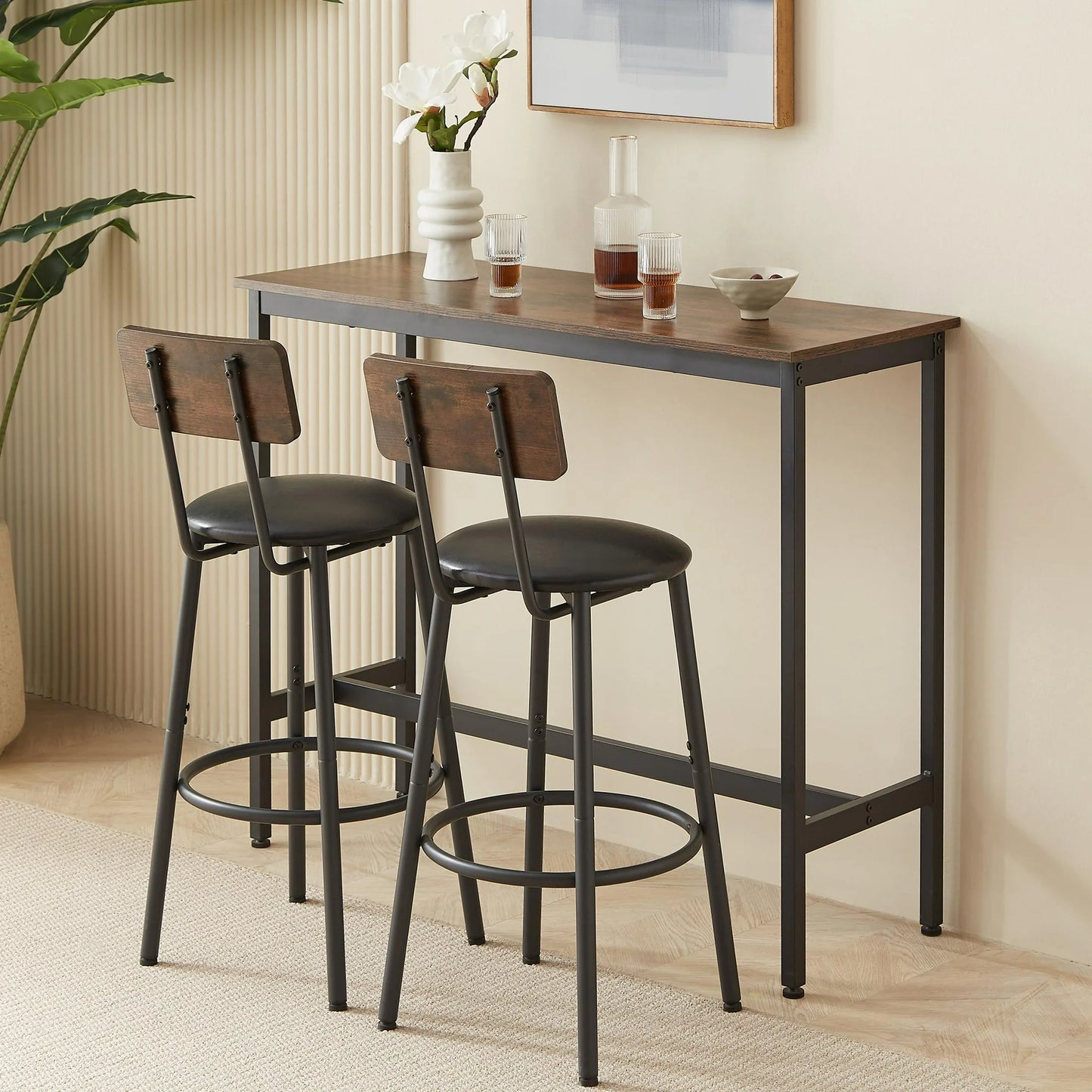 Sesslife 4-Piece Counter Height Table Set, Wood Rustic Bar Dining Set with 3 Bar Chairs, Pub Dining Height Table Set, Morden Style Counter Height Kitchen Table for Dining, Work or Study