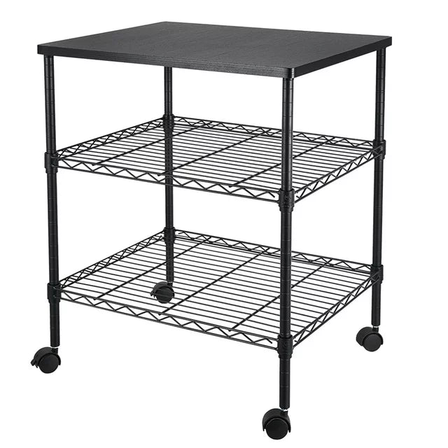 SESSLIFE 3 Tiers Kitchen Storage Cart, Kitchen Island with 4 Hooks, Black Oven Stand Coffee Bar with Metal Frame, Multifunctional Workstation for Kitchen, Living Room