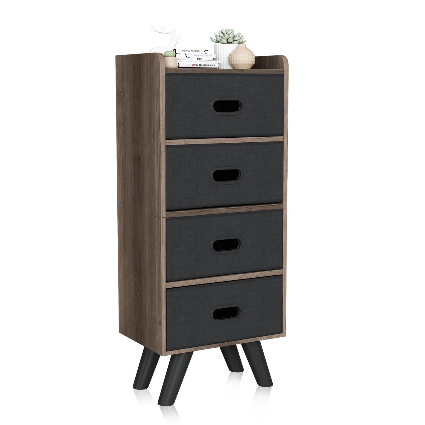 SESSLIFE 4-Drawer Cabinet, Gray Floor Cabinet, Multifunctional Wood Standing Cabinet, Storage Organizer for Bedroom, Kitchen, Living Room