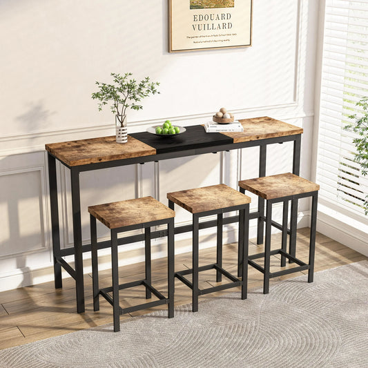 SESSLIFE 4-Piece Counter Height Bar Table Set, Pub Dining Height Table Set with 3 Bar Stools, Vintage Industrial Furniture for Living Room