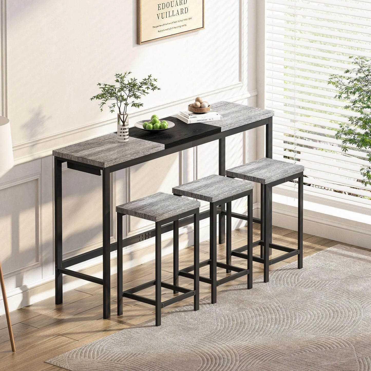 SESSLIFE 4-Piece Counter Height Bar Table Set, Pub Dining Height Table Set with 3 Bar Stools, Vintage Industrial Furniture for Living Room