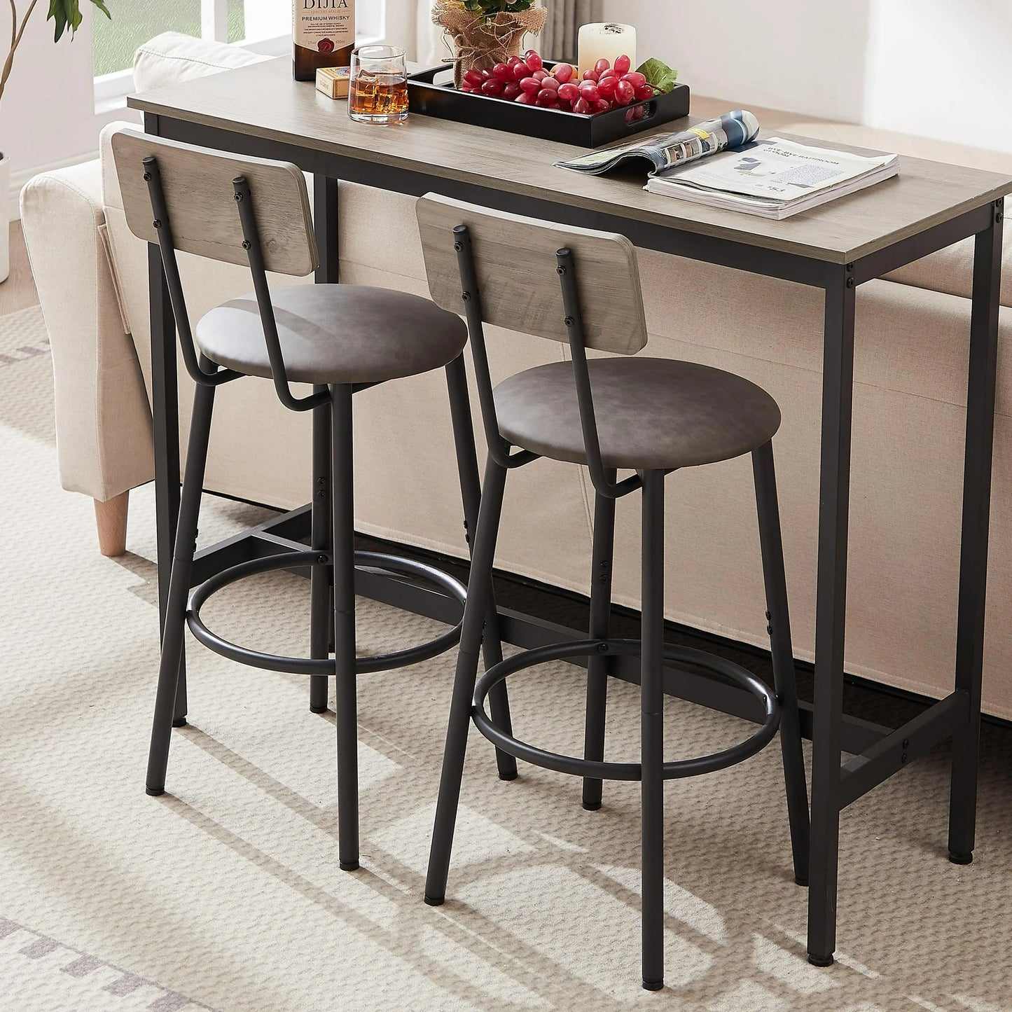 Sesslife 4-Piece Counter Height Table Set, Wood Rustic Bar Dining Set with 3 Bar Chairs, Pub Dining Height Table Set, Morden Style Counter Height Kitchen Table for Dining, Work or Study
