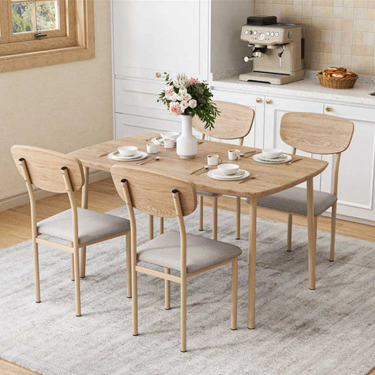 SESSLIFE 5 Pieces Dining Table Set, Modern Kitchen Table and 4 Chairs for Breakfast Small Spaces, Natural and Beige