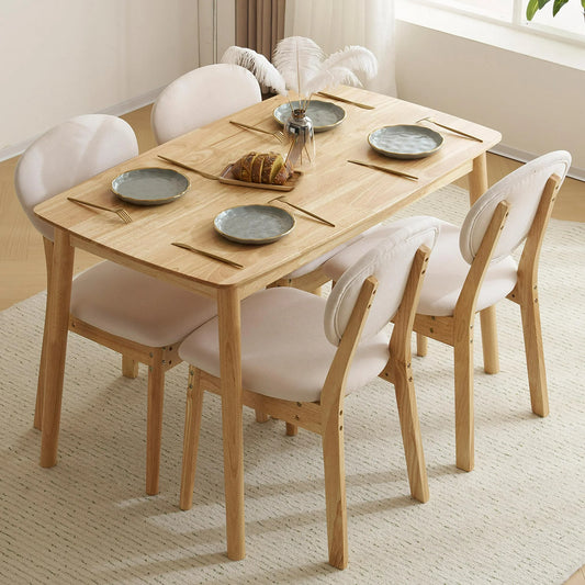 SESSLIFE 5 Pieces Dining Table Set, Modern Kitchen Wood Table and 4 Chairs for Breakfast Small Spaces, Natural and Beige