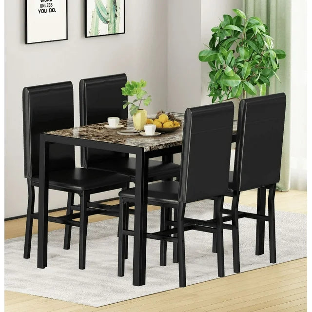 SESSLIFE 5 Pieces Dining Table Set, Dining Table Set for 4 for Dining Room, Breakfast Nook, Compact Space, Kitchen Table Set with Faux Marble Pattern Table and 4 Velvet Chairs