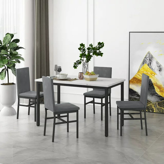 SESSLIFE 5 Pieces Dining Table Set, Dining Table Set for 4 for Dining Room, Breakfast Nook, Compact Space, Kitchen Table Set with Faux Marble Pattern Table and 4 Velvet Chairs