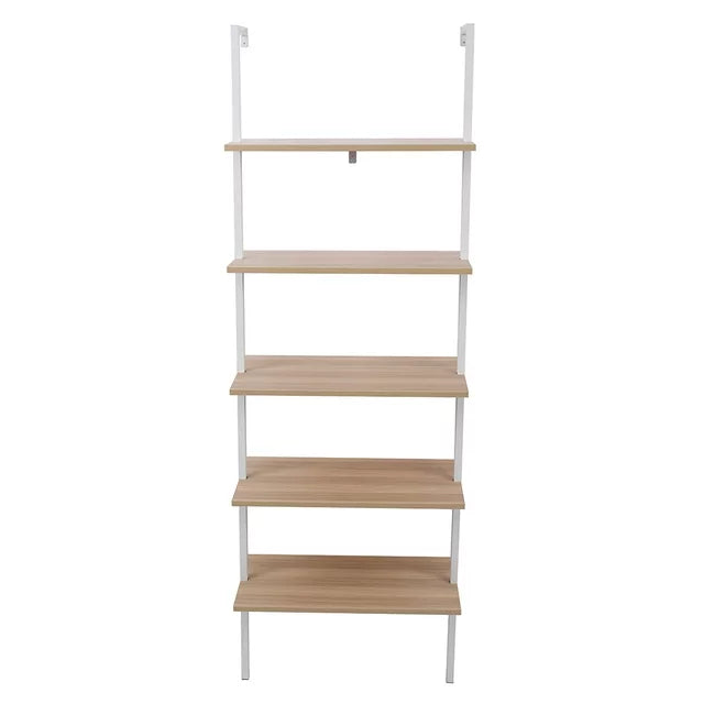 SESSLIFE 5-Shelf Tall Bookcase, Wall Mount Bookshelf, Dark Walnut Wood with Black Metal Frame