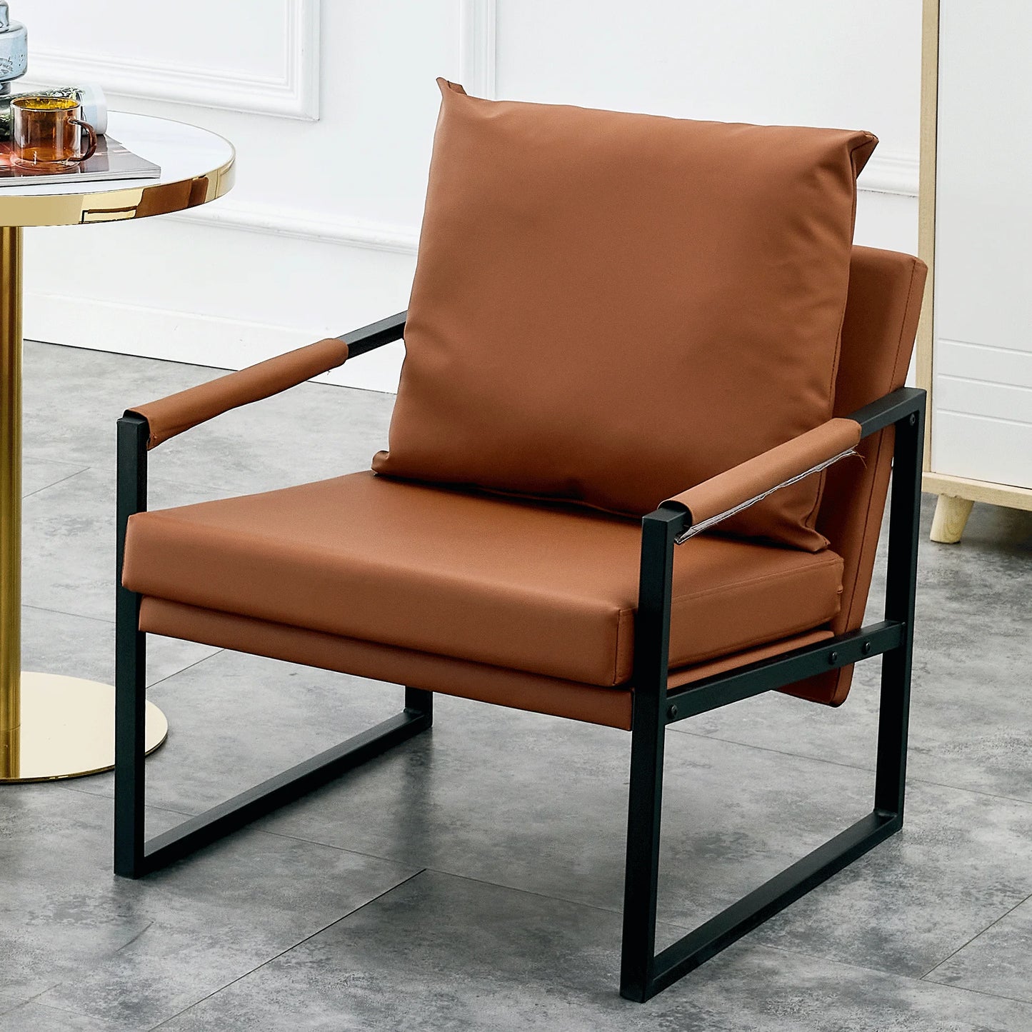 SESSLIFE Accent Chair, Leisure Single Sofa with Metal Feet, Beige Accent Chair for Bedroom, Living Room, Modern Comfy Reading Chair