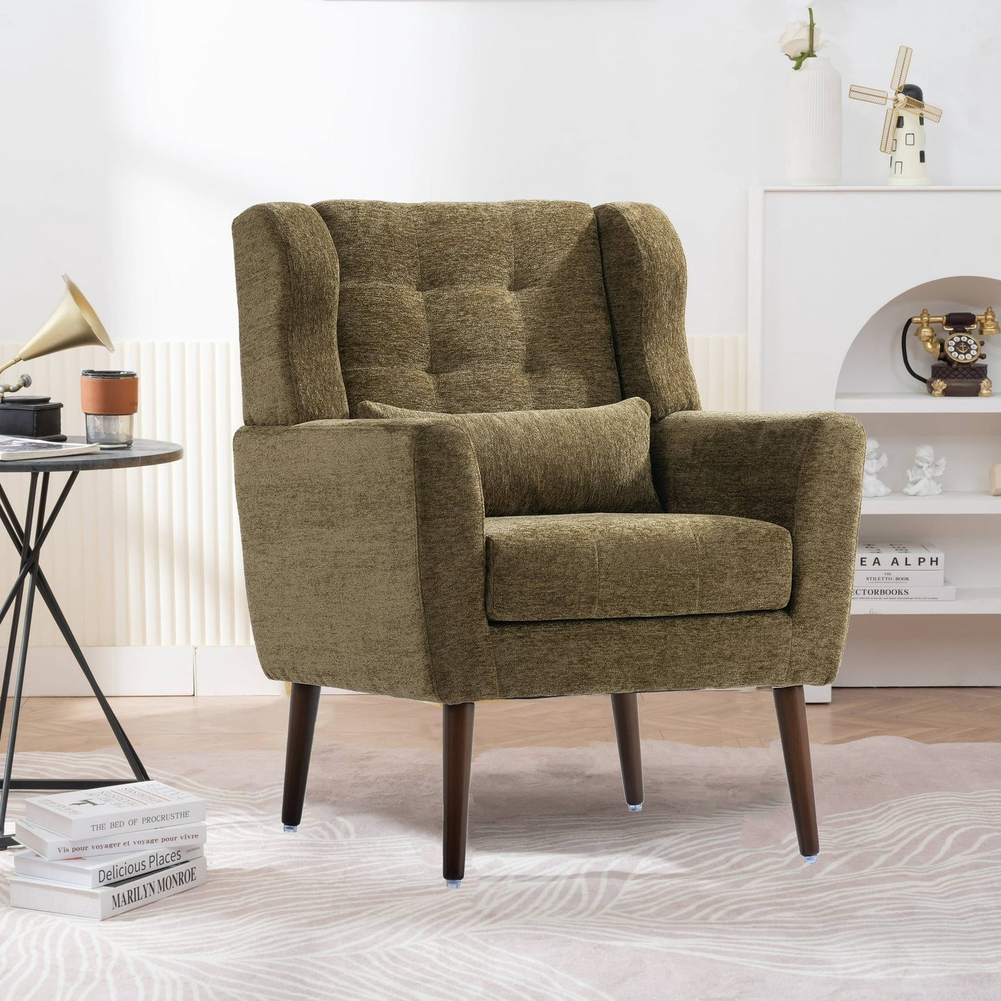 SESSLIFE Accent Chair, Midcentury Modern Living Room Chairs, Upholstered Sofa Armchair for Reading,Lounging, Living Room Bedroom Apartment(Avocado)
