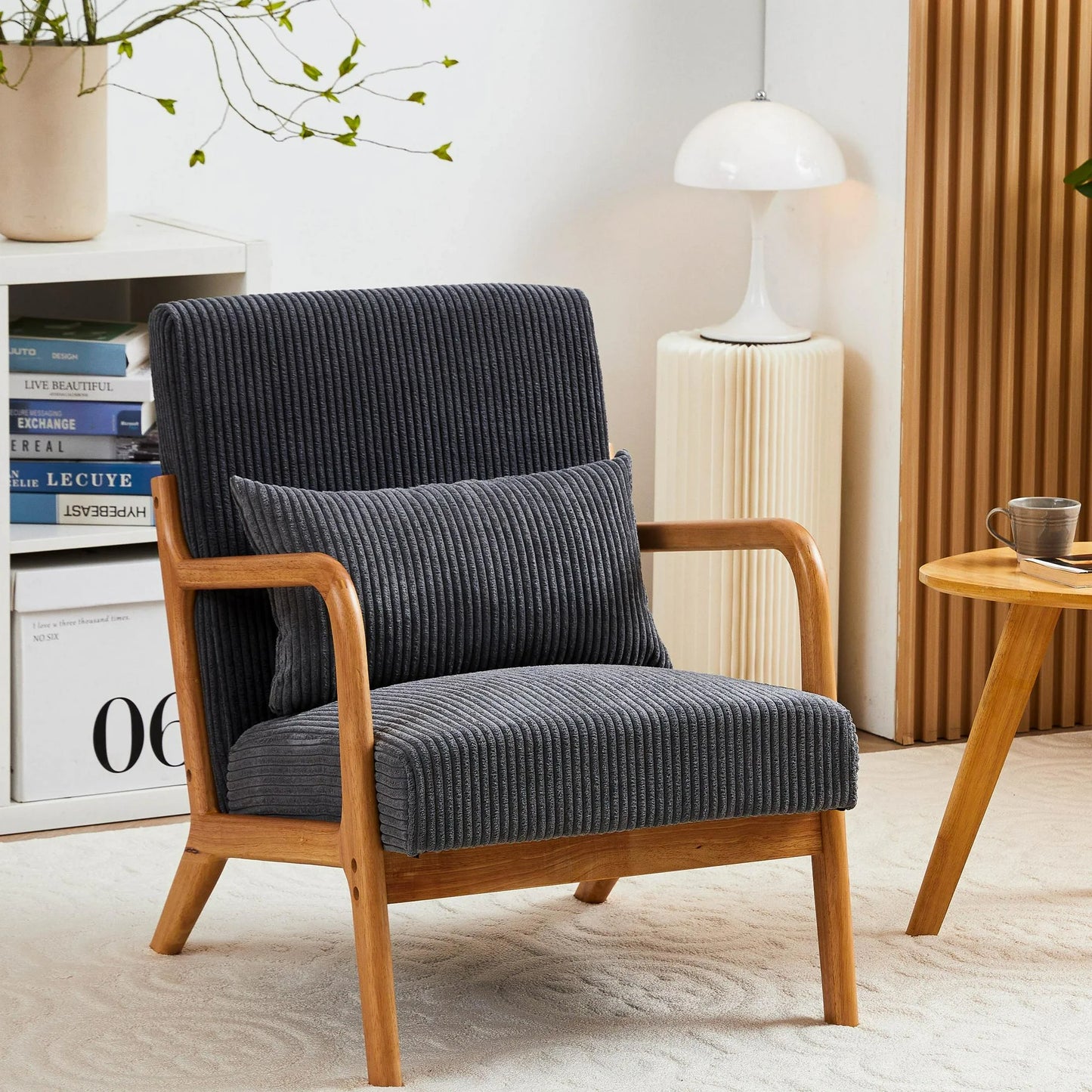ENYOPRO Accent Chair, Upholstered Comfy Single Sofa with Wood Feet, Mid Century Armchair for Bedroom, Living Room, Modern Comfy Reading Chair, Beige