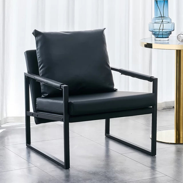 SESSLIFE Modern Accent Chair with Seat Cushion, Beige Reading Chair, Comfy Lounge Chair with Metal Legs, Single Sofa Comfy PU Arm Chair for Living Room Bedroom