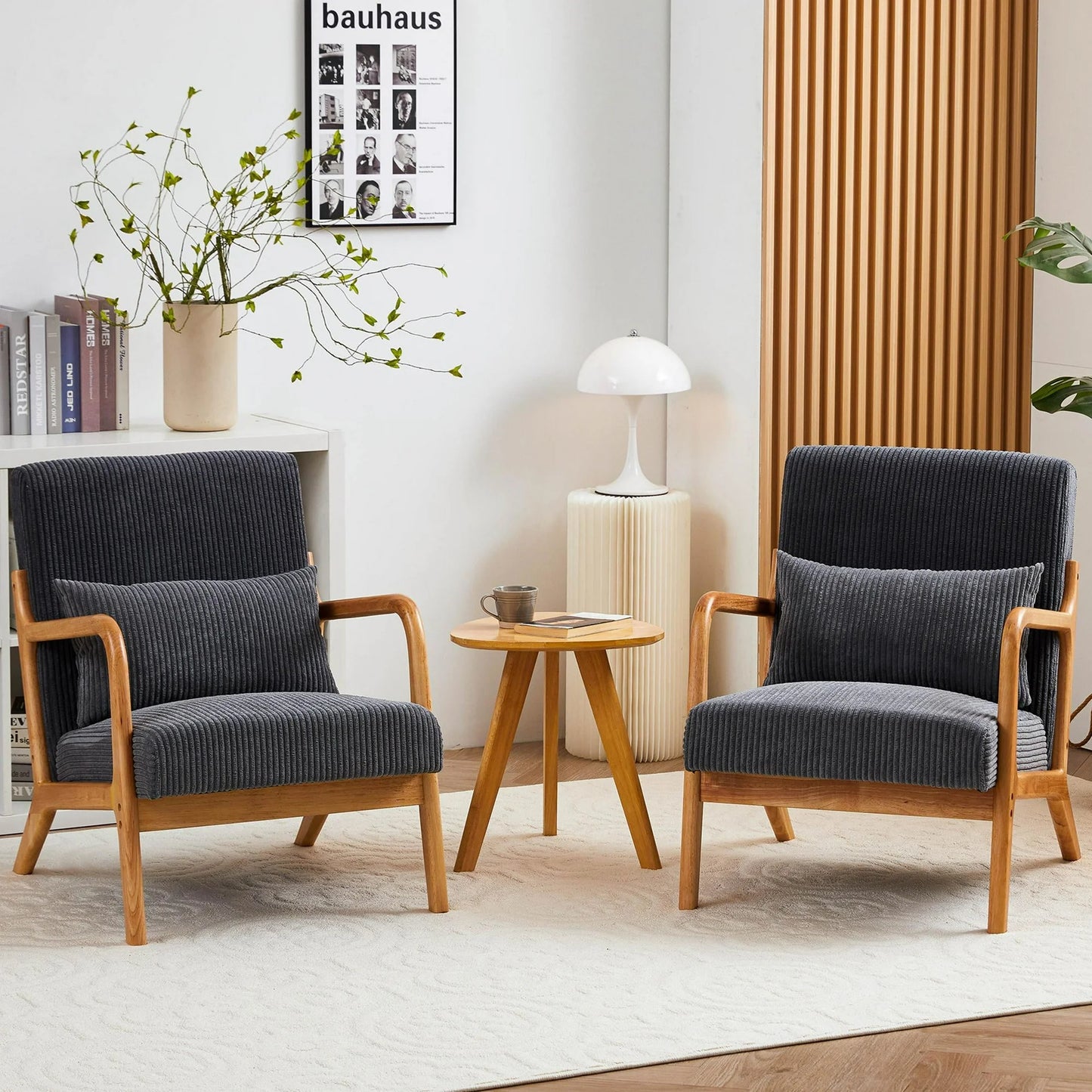 ENYOPRO Accent Chair, Upholstered Comfy Single Sofa with Wood Feet, Mid Century Armchair for Bedroom, Living Room, Modern Comfy Reading Chair, Beige