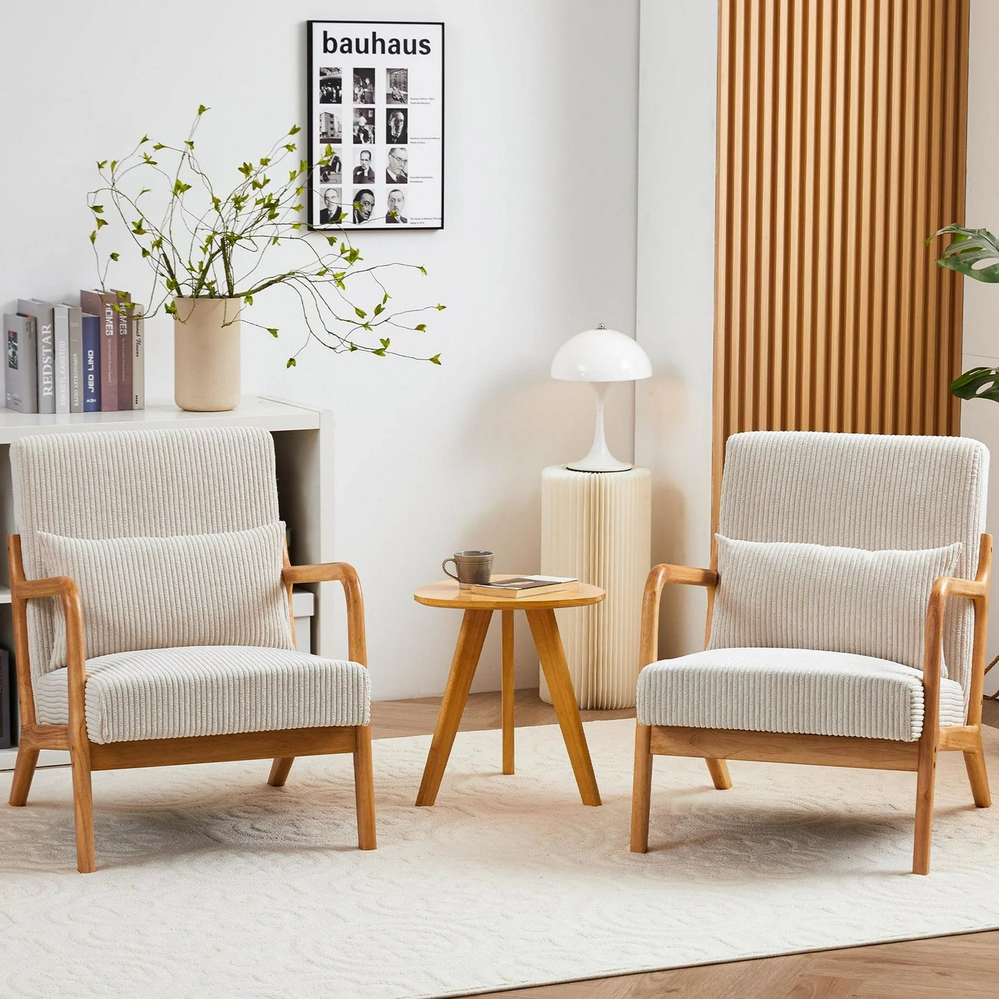 ENYOPRO Accent Chair, Upholstered Comfy Single Sofa with Wood Feet, Mid Century Armchair for Bedroom, Living Room, Modern Comfy Reading Chair, Beige