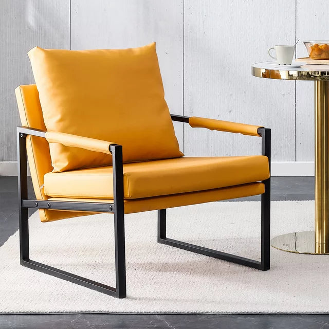 SESSLIFE Modern Accent Chair with Seat Cushion, Beige Reading Chair, Comfy Lounge Chair with Metal Legs, Single Sofa Comfy PU Arm Chair for Living Room Bedroom