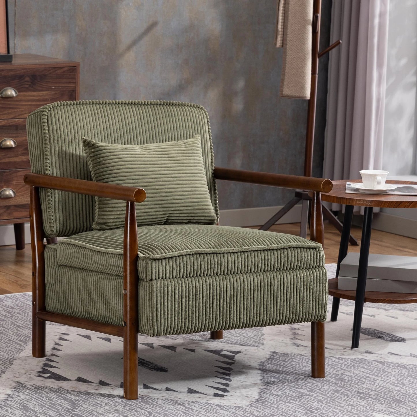 SESSLIFE Accent Chair with Storage Space, Upholstered Living Room Chairs with Waist Cushion & Wood Frame, Reading Armchair for Bedroom Sunroom, Pink