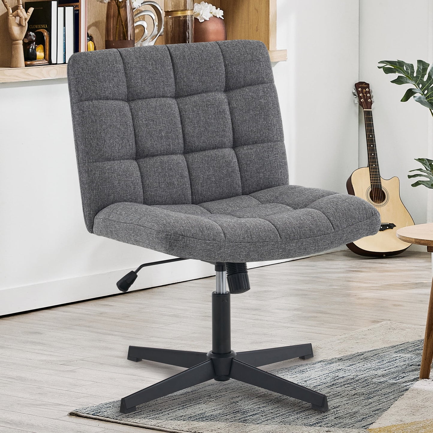 SESSLIFE Armless Office Chair with Wheels, Ergonomic Wide Seat PU Leather Desk Chair, Back Adjustable Modern Accent Chair for Home Office, Sherpa
