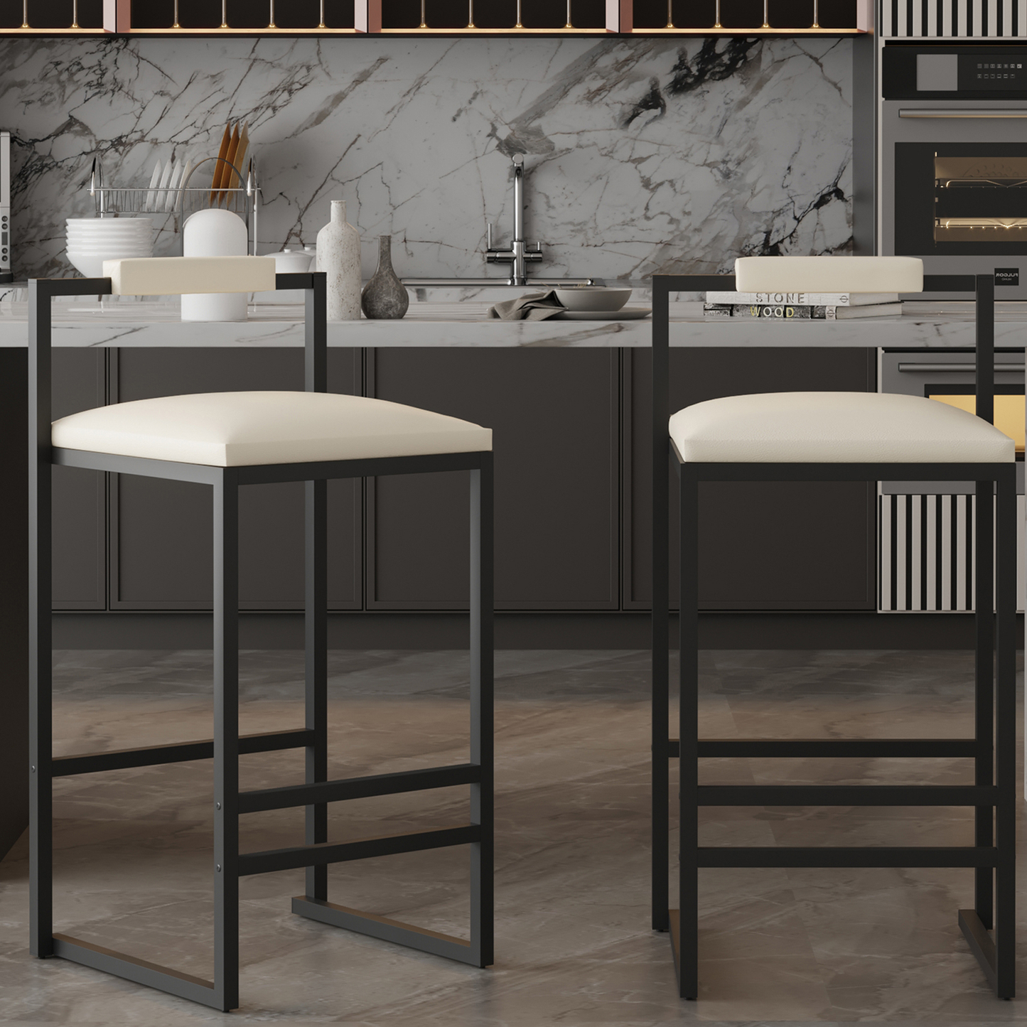 ENYOPRO Bar Chairs Set of 2, Counter Height Bar Chairs for Kitchen Counter, Paper Rope Weave Kitchen Chairs with Metal Legs, Bar Chairs for Restaurant, Coffee Shop,Gray