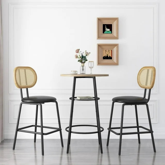 ENYOPRO Bar Chairs Set of 2, Counter Height Bar Chairs for Kitchen Counter, Paper Rope Weave Kitchen Chairs with Metal Legs, Bar Chairs for Restaurant, Coffee Shop,Gray