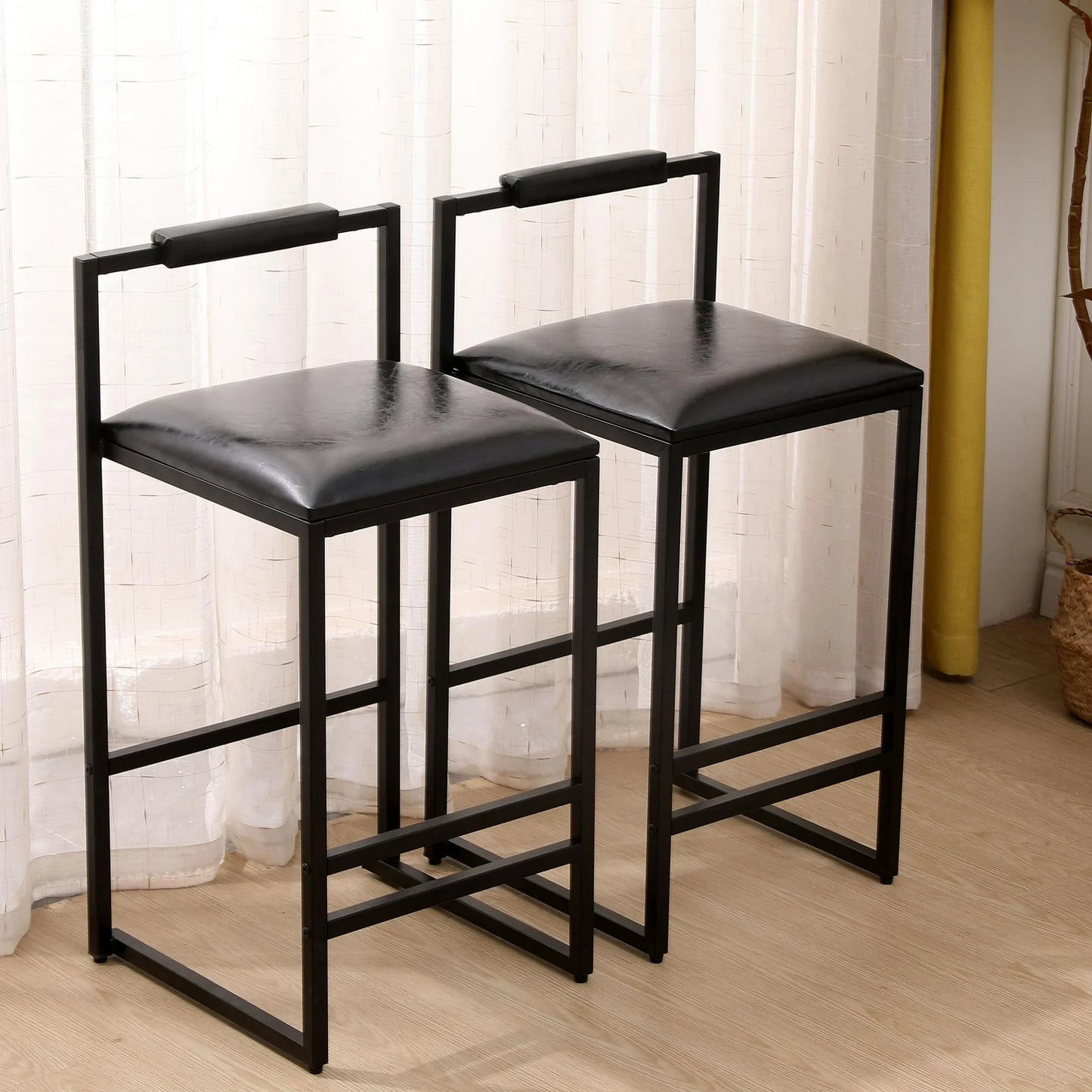 ENYOPRO Bar Chairs Set of 2, Counter Height Bar Chairs for Kitchen Counter, Paper Rope Weave Kitchen Chairs with Metal Legs, Bar Chairs for Restaurant, Coffee Shop,Gray