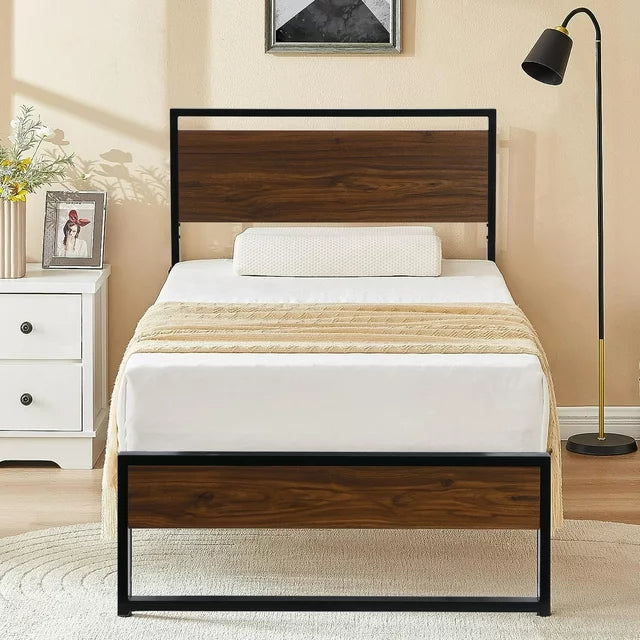 SESSLIFE Black Full Metal Bed Frame, High Metal Platform Bed w/ Wood Headboard, Adults Kids Modern Bed Frame, Mattress Foundation, No Box Spring Needed, Easy Assembly