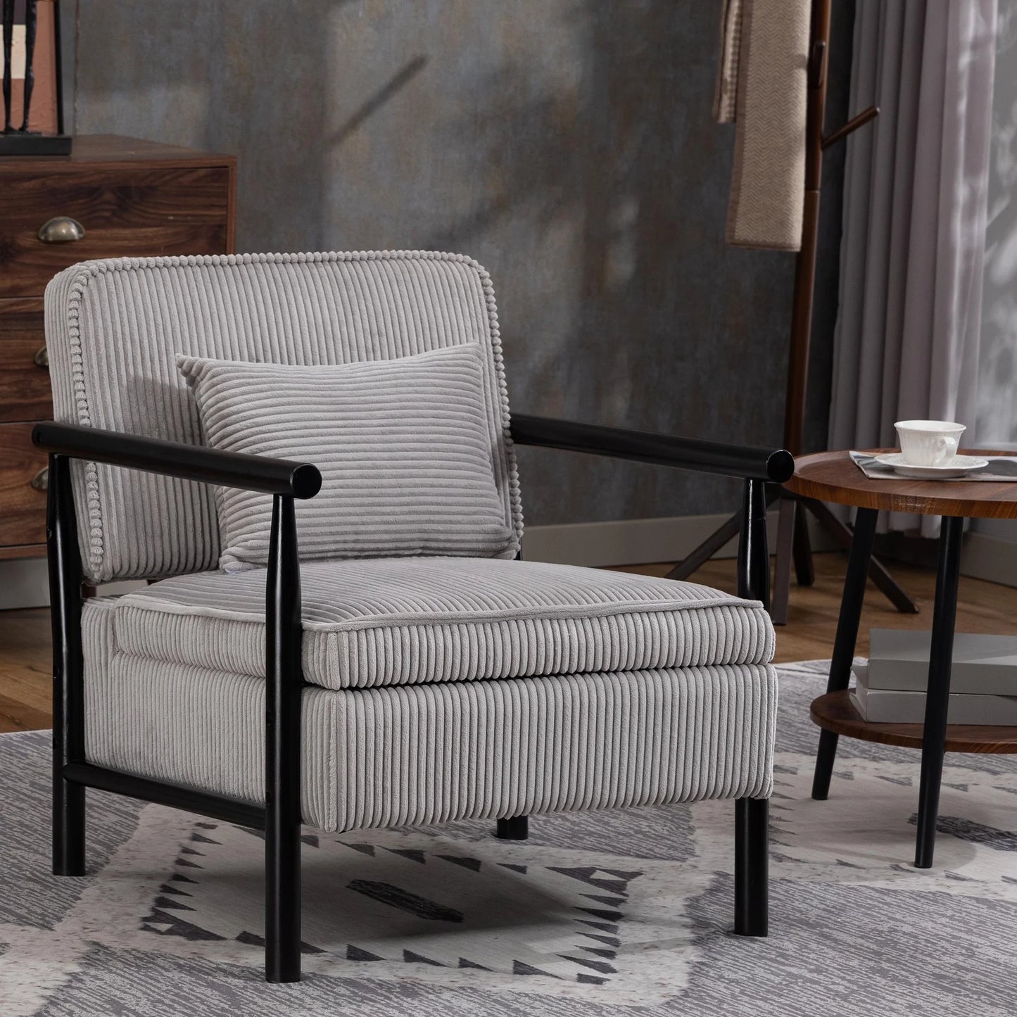 SESSLIFE Accent Chair with Storage Space, Upholstered Living Room Chairs with Waist Cushion & Wood Frame, Reading Armchair for Bedroom Sunroom, Pink
