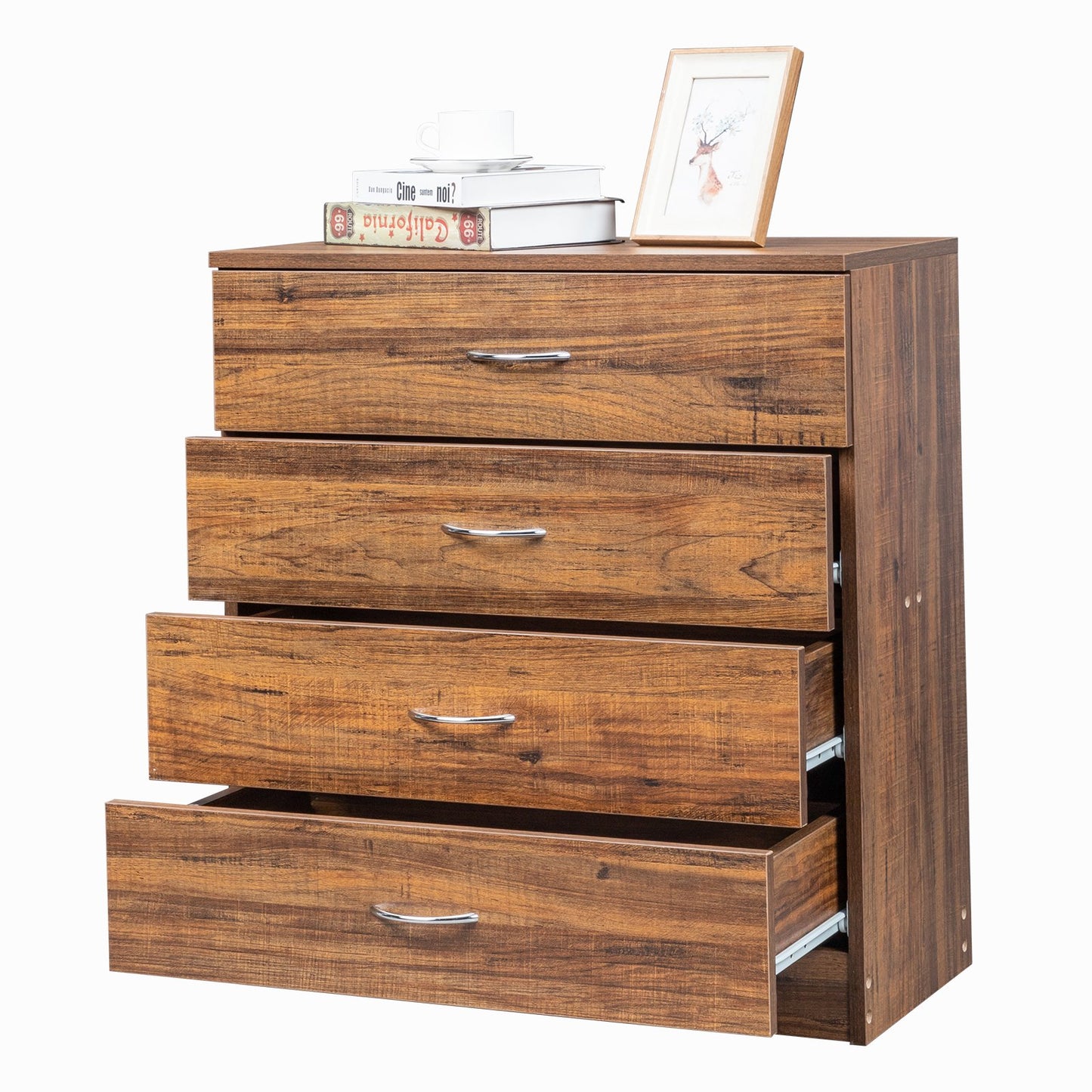 SESSLIFE Dresser for Bedroom, Wood 4 Drawer Dresser Storage Drawer, Brown Living Room Hallway Closets Drawer Chest