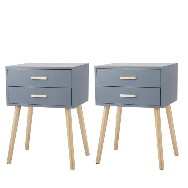 SESSLIFE End Side Table Set of 2 with a Drawer and a Shelf, Wood Bedside Table, Versatile Nightstand, Side Table for Home & Office, Gray