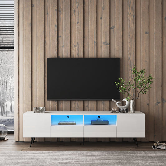 SESSLIFE Entertainment Center with LED Lights, Modern TV Stand for 75 inch TV, TV & Media Furniture with Storage, Media Table for Living Room, Bedroom (White)