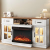 SESSLIFE Fireplace TV Stand for 65 Inch TV, 31'' Tall Farmhouse TV Stand with 2 Cabinets & Drawers, Entertainment Center with 3D Flame Electric Fireplace Heater, White+Brown