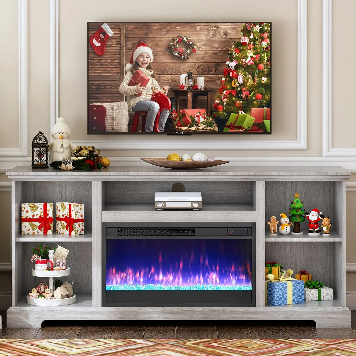 SESSLIFE Fireplace TV Stand for 60 Inch TV, TV Console with 23''Electric Fireplace, Console Entertainment Center Television Table for Living Room or Bedroom, Gray
