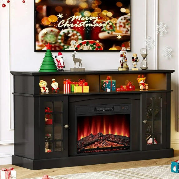 SESSLIFE Modern TV Stand for 65 Inch TV, TV Console with Electric Fireplace, Console Entertainment Center Television Table for Living Room or Bedroom, Brown