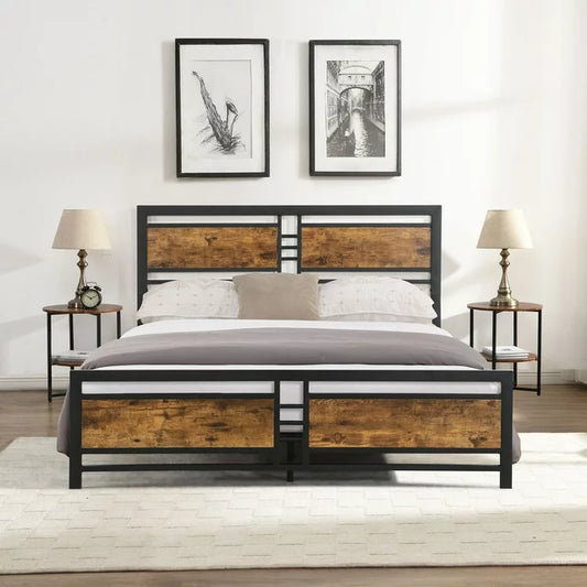 SESSLIFE Full Metal Bed Frame, Full Size Bed Frame w/ Wood Headboard, Steel Slat Support, No Box Spring Needed, Easy Assembly,Black