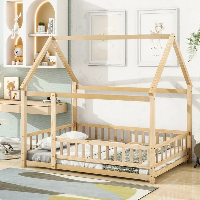SESSLIFE House Bed Twin, Solid Wood House Bed for Kids, Box Spring Needed (Gray)
