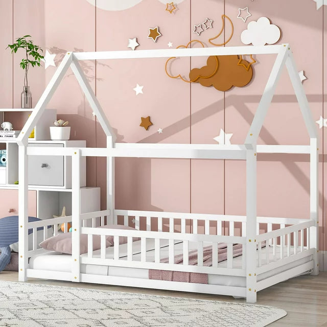SESSLIFE House Bed Twin, Solid Wood House Bed for Kids, Box Spring Needed (Gray)
