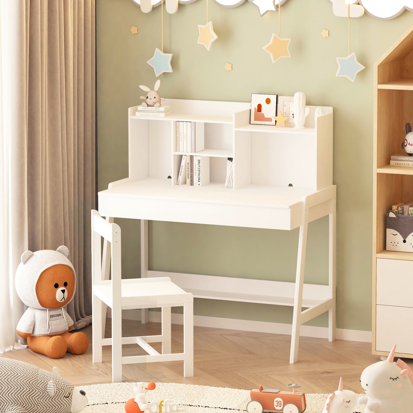 SESSLIFE Kids Desk and Chair Set for 5-12 Year Old, Childrens Study Table with Drawers and Open Shelves, Student Writing Desk Workstation for Bedroom & Study Room,Pink