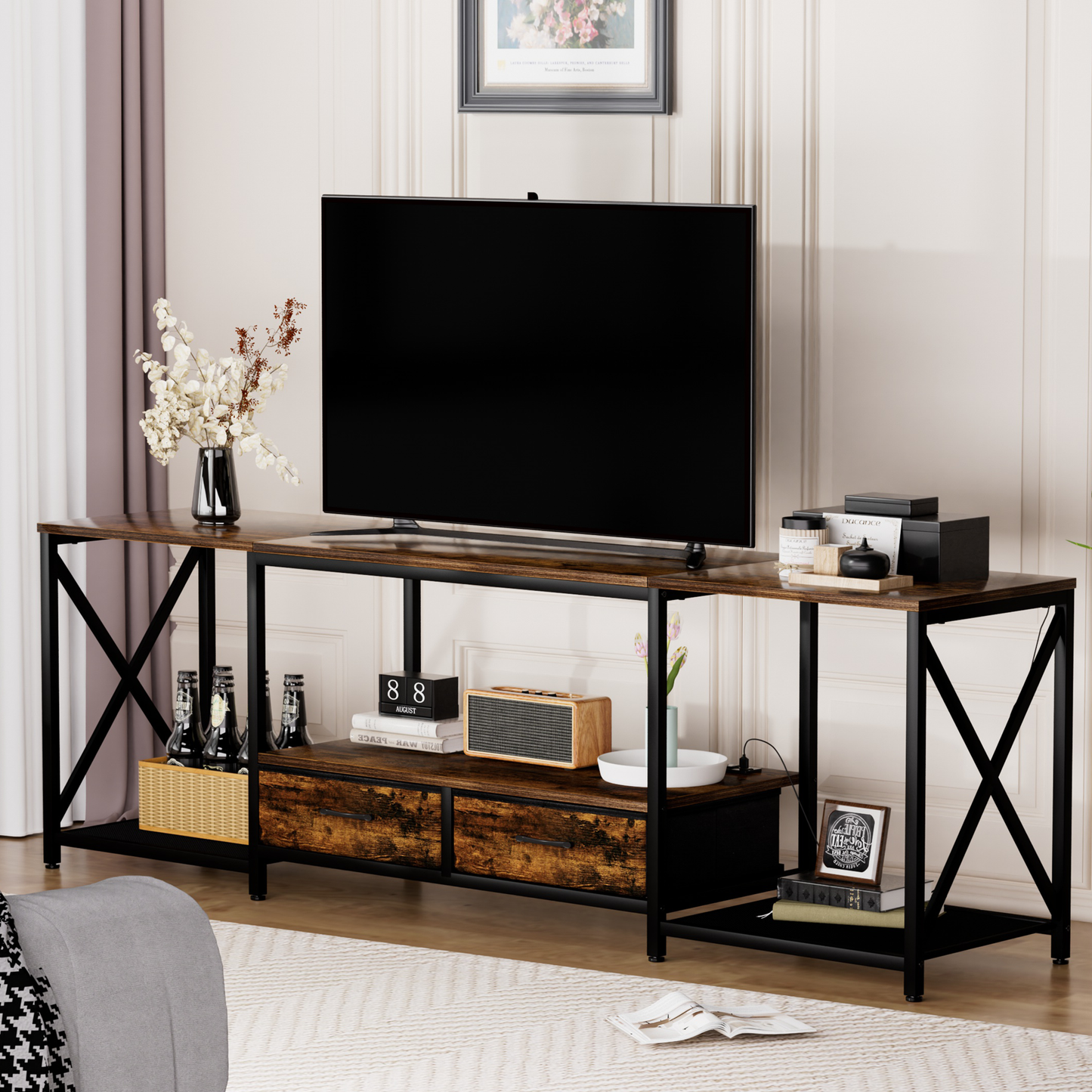 SESSLIFE Entertainment Center with LED Lights, Modern TV Stand for 55 inch TV, TV & Media Furniture with Storage, Media Table for Living Room, Bedroom (Dark Gray)
