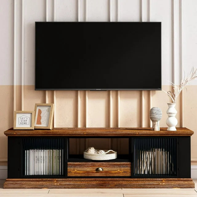 SESSLIFE Modern TV Stand for 55 Inch TV, Flat Screen TV Cabinet with 16-color RGB LED Lights, Console Entertainment Center Television Table for Living Room or Bedroom