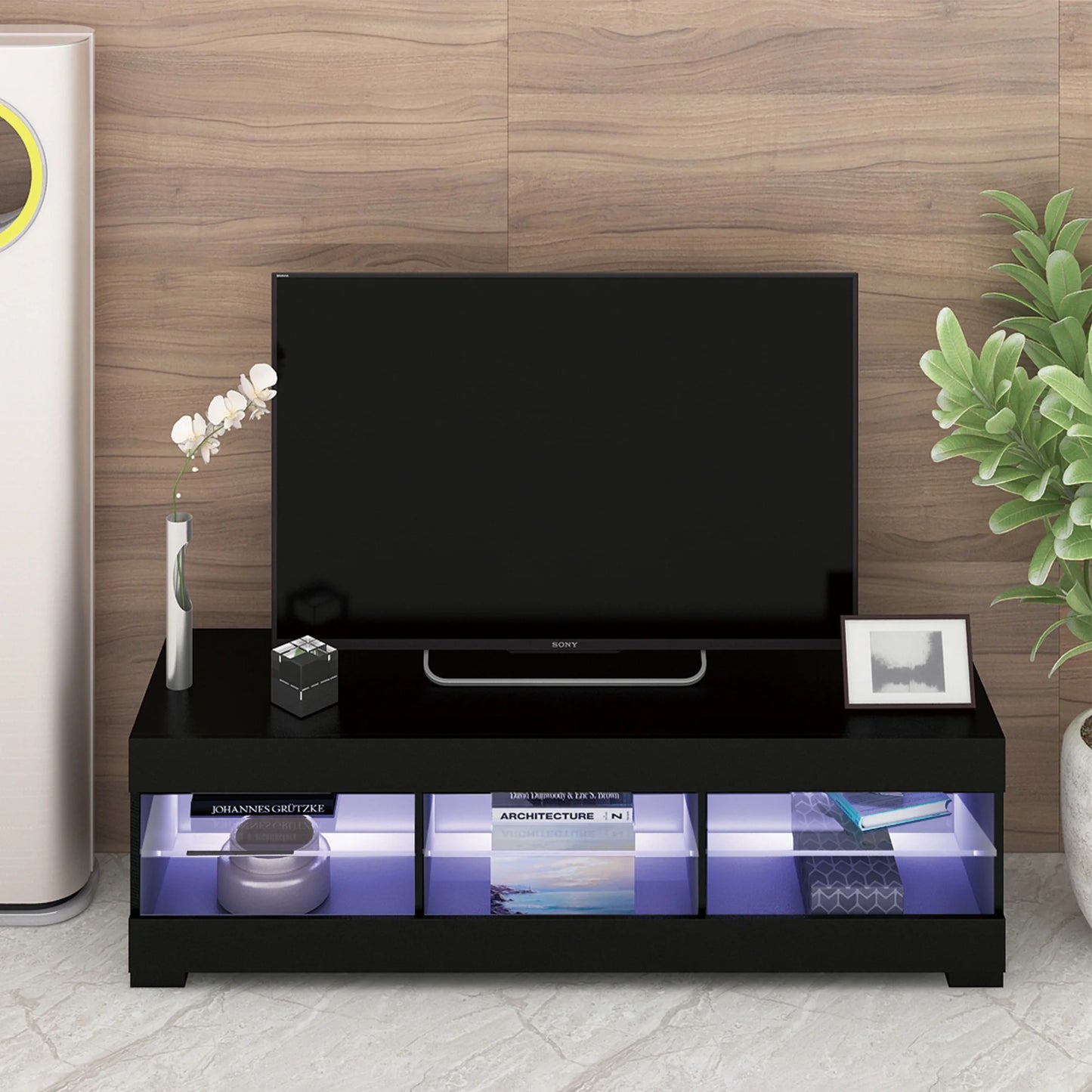 SESSLIFE Modern TV Stand for 55 Inch TV, Flat Screen TV Cabinet with 16-color RGB LED Lights, Console Entertainment Center Television Table for Living Room or Bedroom
