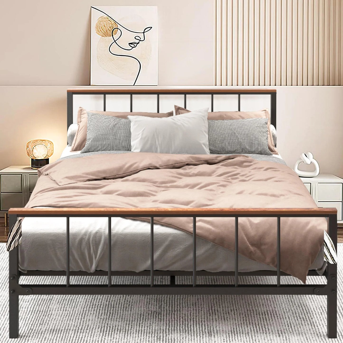 SESSLIFE Full Metal Bed Frame, Full Size Bed Frame w/ Headboard, Steel Slat Support, No Box Spring Needed, Easy Assembly,Black