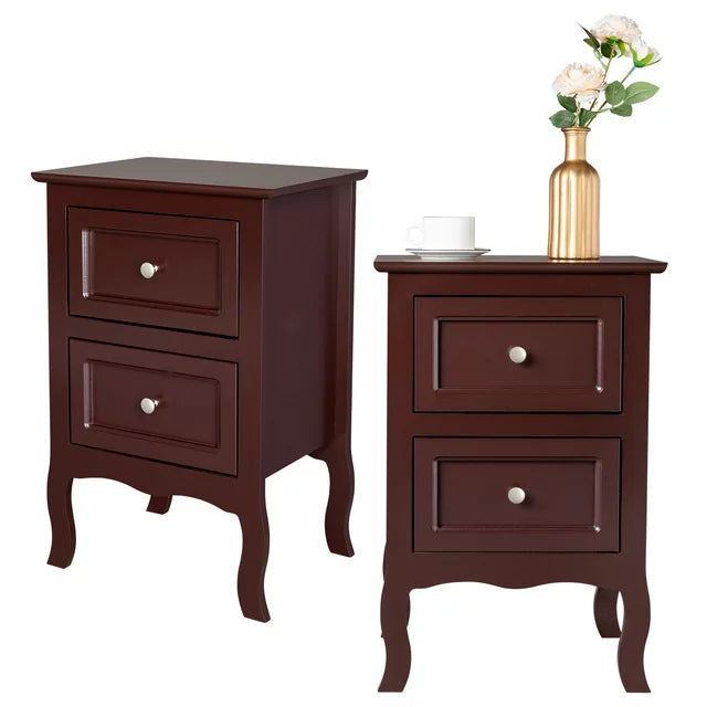 SESSLIFE Set of 2 Nightstand 2 Drawers End Table Storage Wood Cabinet Bedroom Accent Side Table (Black)