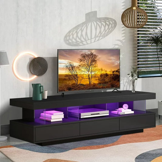 SESSLIFE Storage TV Stand for 70 Inch TV, TV Cabinet with 16 Color LED Light, Living Room Entertainment Center