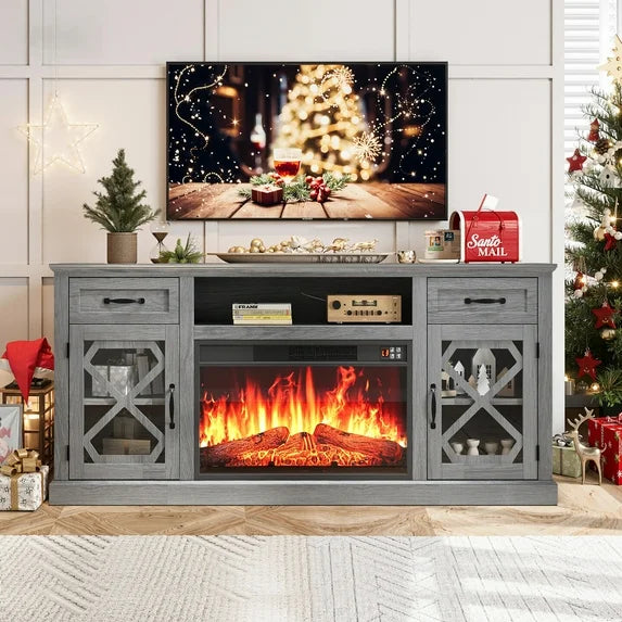 SESSLIFE Modern TV Stand for 65 Inch TV, TV Console with Electric Fireplace, Console Entertainment Center Television Table for Living Room or Bedroom, Brown